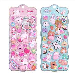 ぷにぷに おしり シール スクイーズ 2枚いり シール 可愛い キャラクター うさぎ くま ねこ ご褒美シー ル 立体 泡ステッカー 3D ステッカー ふわふわ もちもち デコレーション ステッカー 手