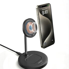 Anker PowerWave Magnetic 2-in-1 Stand Lite ワイヤレス充電器 USB-Cケーブル 付属 iPhone 16 / 15 / 14 / 13 / 12 シリーズ専用 最大7.5W出力 充電スタンド QI対応 置くだけ スマホ イヤホン 充電器