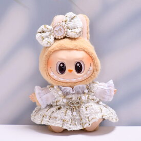 【4点セット】ぬいぐるみ用服 LABUBU ラブブ 17cm 衣装セット 着せ替え用 かわいい 男の子 女の子 ぬいぐるみ用 服 スカート ワンピース リボン ネックレス 洋服 ぬいぐるみ 服セット アイドル アニメ 人形用アクセサリー 雑貨 可愛い オシャレ