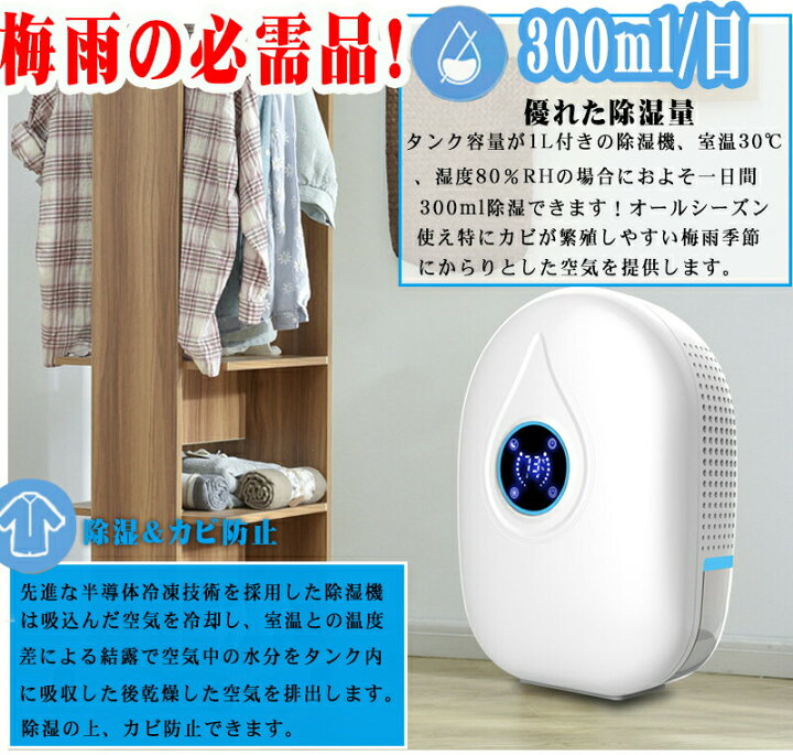 除湿機 コンパクト 衣類乾燥 湿気対策 カビ防止 打ちまくれ 抗菌 