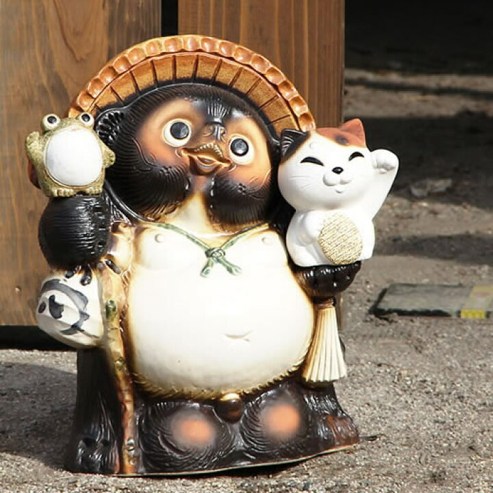 楽天市場】信楽焼 13号招き猫蛙付き狸 信楽焼たぬき縁起物タヌキ 陶器  