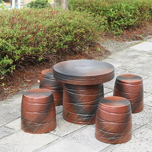 【11月1日限定11%OFFクーポン】送料無料 20号信楽焼ガーデンテーブル 陶器テーブル 焼き物 お庭、ベランダ用庭園セット ガーデンテーブルセット 陶器 イス 信楽焼テーブル ガーデンセット 屋