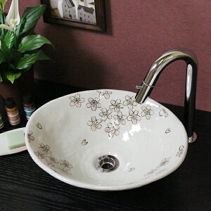 【10月24日20時開始ポイント10倍】信楽焼 さくら絵小判型手洗い鉢 飽きのこない洗面鉢 お洒落な洗面器 手洗器 手洗鉢 洗面ボール 洗面シンク 陶器 洗面台 手洗い鉢 洗面ボール 洗面陶器 やき