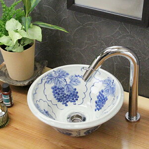 信楽焼 ぶどう絵(ミニ)手洗い鉢 飽きのこない洗面鉢 お洒落な洗面器 手洗器 手洗鉢 洗面ボール 洗面シンク 陶器 洗面台 手洗い鉢 洗面ボール 洗面陶器 やきもの 和風 tr-1071