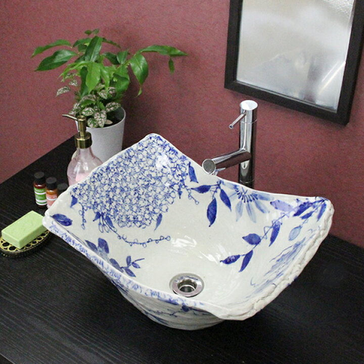 楽天市場 信楽焼 絵付き角型手洗い鉢 飽きのこない洗面鉢 お洒落な洗面器 手洗器 手洗鉢 洗面ボール 洗面シンク 陶器 洗面台 手洗い鉢 洗面ボール 洗面陶器 やきもの 和風 Tr 4047 お買い物マラソン まるいち本店