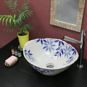 信楽焼 テッセン絵手洗い鉢 飽きのこない洗面鉢 お洒落な洗面器 手洗器 手洗鉢 洗面ボール 洗面シンク 陶器 洗面台 手洗い鉢 洗面ボール 洗面陶器 やきもの 和風 tr-4067