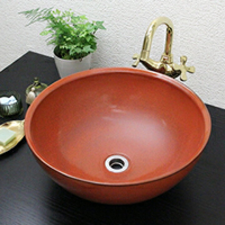楽天市場】信楽焼 鉄赤ボール型手洗い鉢 飽きのこない洗面鉢 お洒落な 