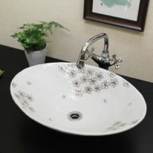 【10月24日20時開始ポイント10倍】信楽焼 さくら絵小判型手洗い鉢 飽きのこない洗面鉢 お洒落な洗面器 手洗器 手洗鉢 洗面ボール 洗面シンク 陶器 洗面台 手洗い鉢 洗面ボウル 洗面陶器 やき