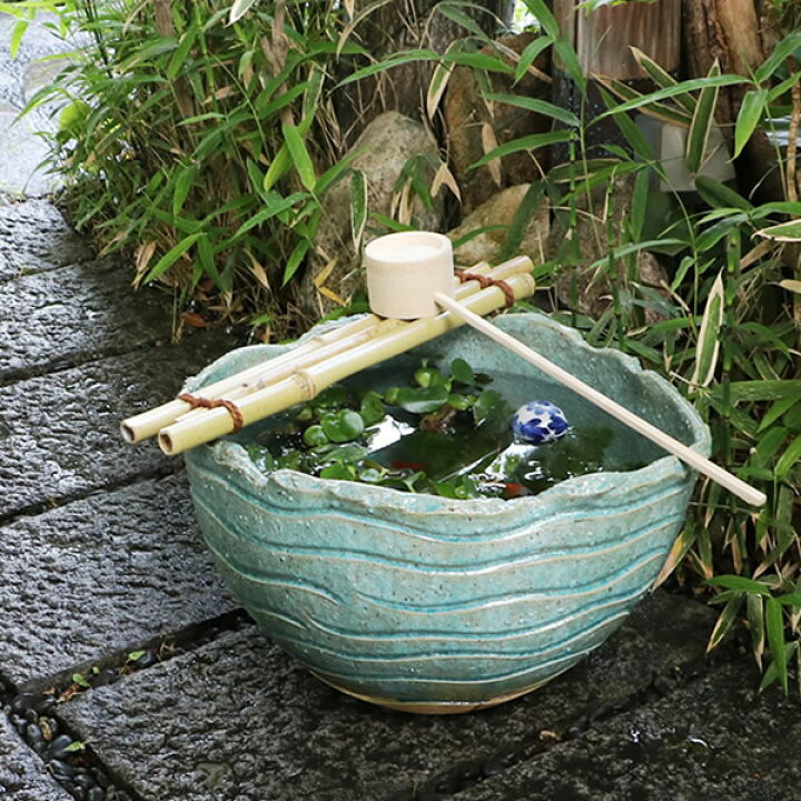 楽天市場】信楽焼 つくばい 竹付き陶器つくばい 和風のツクバイ鉢 陶器 