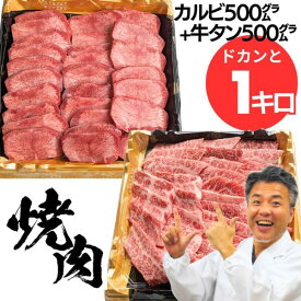 母の日 父の日 入学祝い 就職祝い 卒業祝い 内祝い 肉 お肉バーベキュー bbq 焼肉 牛タン カルビ 食べ比べ セット メガ盛り たっぷり 10人前 ~ 12人前 黒毛和牛 カルビ 500g + 厚切り 牛 タン 500g 合計 1キロ タン塩 タレ付き 牛肉 高級 盛り合わせ