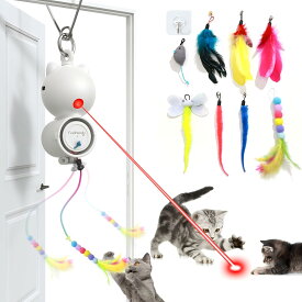 猫おもちゃ 猫玩具一人遊び 2in1電動猫じゃらし LEDライト FEELNEEDY 猫おもちゃ自動 USB充電式 羽/昆虫/鳥毛/ネズミ 8本セット ネコ おもちゃ 人気 お留守番に 運動不足解消 狩猟本能を刺激 ぶら下げる 猫ちゃんへのプレゼント 粘