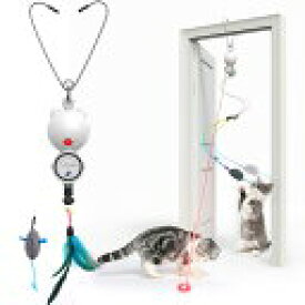 猫玩具一人遊び 猫おもちゃ 2in1電動猫じゃらし LEDライト FEELNEEDY 動くおもちゃ 自動 USB充電式 飽きない ネコ おもちゃ 人気 お留守番に 運動不足解消 狩猟本能を刺激 ぶら下げる 羽/ネズミ 猫ちゃんへのプレゼント
