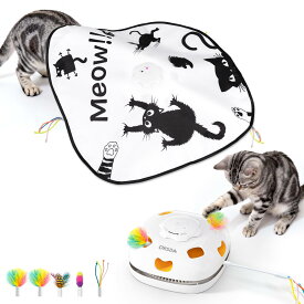 猫おもちゃ 電動 ORSDA 4in1猫おもちゃ 室内自動ペット玩具 4つの遊び方 一人遊び子猫自動おもちゃ 猫のプレゼント 寂しさ解消 ねこ狩猟天性満足 ペット用品 キャッチミー マウス 複数ペットの留守番対策 電子取扱説明書(黒白猫)