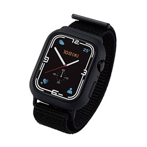 �G���R�� Apple Watch (�A�b�v���E�H�b�`) �P�[�X �J�o�[ �o���h��̌^ 45mm [Apple Watch 8 7 �Ή�] �K���X �t���J�o�[ �t�@�u���b�N �u���b�N AW-21ABCFBBK