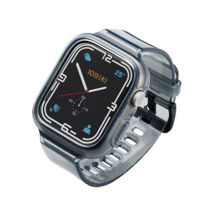 �G���R�� Apple Watch (�A�b�v���E�H�b�`) �P�[�X �o���p�[ �o���h��̌^ 45mm [Apple Watch 8 7 �Ή�] �N���A�f�U�C�� �\�t�g �N���A�u���b�N AW-21ABBUBKC