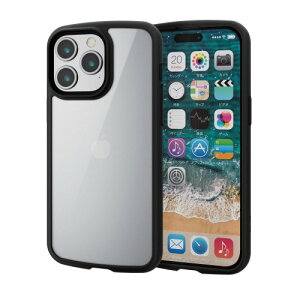 �G���R�� iPhone15 Pro Max �P�[�X TOUGH SLIM LITE �w�ʃK���X �ϏՌ� �Ռ��z�� ���^ �y�� �X�g���b�v�V�[�g�t�� �X�g���b�v�z�[���t�� [�S���z�u�̃G�A�[�N�b�V�������Ռ����z��] �u���b�N PM-A23DTSLFC