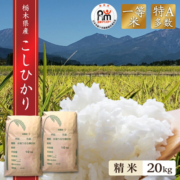 楽天市場】新米 米 20kg 送料無料コシヒカリ 10kg×2袋 令和6年産 栃木  
