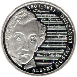 【プルーフ】 ドイツ アルベルト・グスタフ・ロルツィング生誕200周年 10マルクプルーフ銀貨 2001年