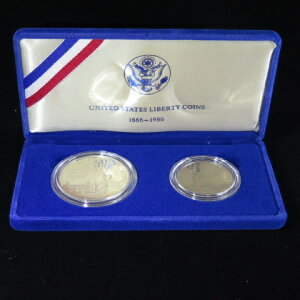 【プルーフセット】アメリカ 自由の女神 1ドルプルーフ銀貨・50セントプルーフ白銅貨セット 1986年【アメリカ】