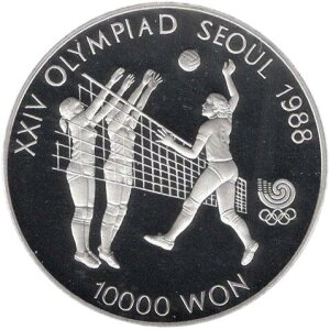 【プルーフ】 韓国 ソウルオリンピック 第2次 バレーボール 10000ウォンプルーフ銀貨 1987年