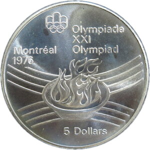 カナダ モントリオールオリンピック「聖火」記念5ドル銀貨 1976年 【銀貨】