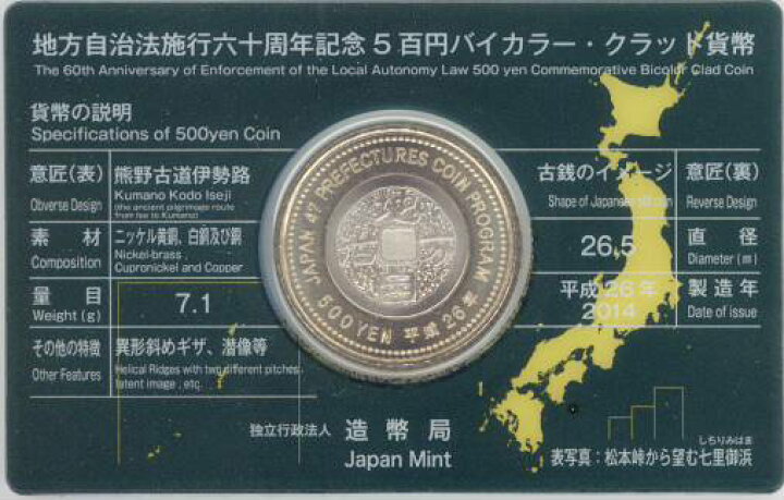 楽天市場】【記念硬貨】地方自治法施行60周年 「三重県」 500円バイ 