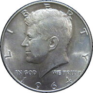 【銀貨】 ケネディー 1/2ドル (50セント) 銀貨 1964年D【アメリカ】