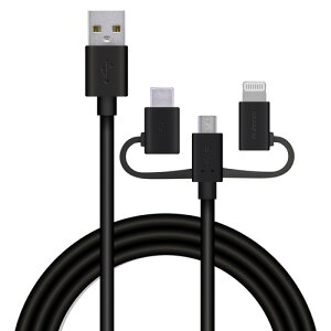 �G���R�� MPA-AMBLCAD12BK 3in1 �[�d�P�[�u�� (���C�g�j���O/Type-C/micro USB) 1.2m MFi�F�� iPhone/iPad/Android�e��Ή� �u���b�N
