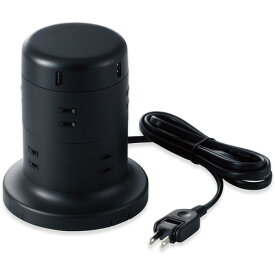 エレコム TT-U01-0820BK タワー型タップ 8個口 雷サージ付 ホコリ防止シャッター付 固定可能 5ポート合計出力4.8A 2.0m ブラック