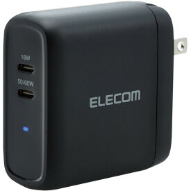 エレコム MPA-ACCP24BK USB Type-C 充電器 PD対応 合計出力68W タイプC ×2 Type C USB-C ACアダプター コンセント ブラック