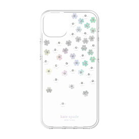 kate spade new york 2022 iPhone 14 Plus用スマートフォンケース [ Scattered Flowers Iridescent Clear White Gems ] クリア