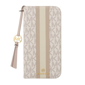 MICHAEL KORS MKSTTCVNLFLIP2469 Folio Case Stripe with Tassel Charm for Magsafe for iPhone16 Pro MAX Vanilla