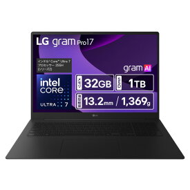 ★SUH LGエレクトロニクス ノートPC LG gram Pro 17 17Z90TP-GD88J [17型 | WQXGA | Core Ultra 7 | 32GB | 1TB | Windows 11 | ブラック ]