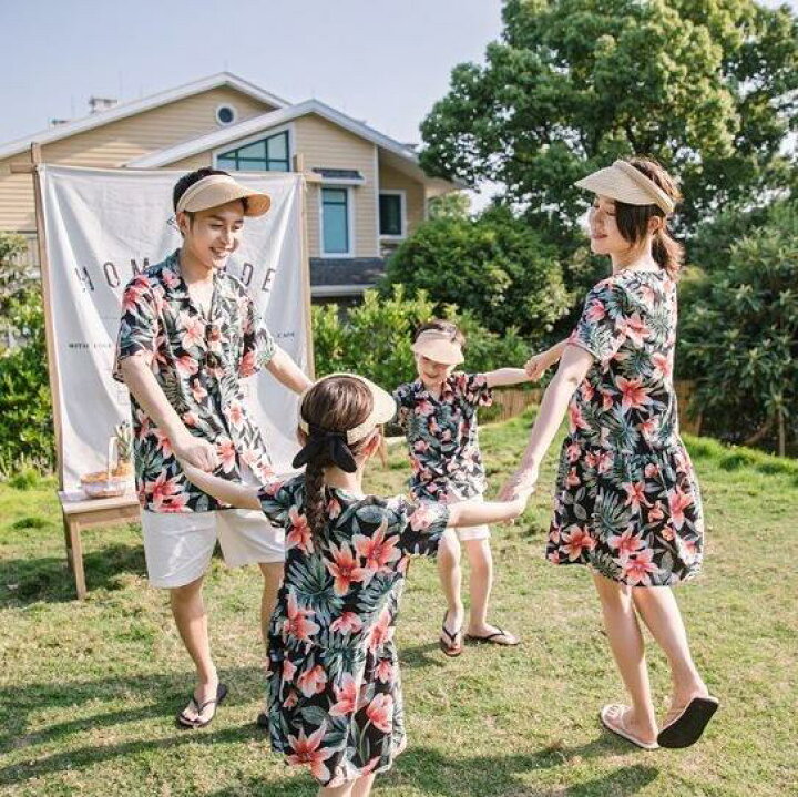 楽天市場 アロハシャツ ショート丈パンツ メンズ レディースワンピース 結婚式 親子コーデ 親子ペアルック 親子ペア アロハ ワンピース アロハシャツ レディース 家族お揃い リゾート Yamadasyouji