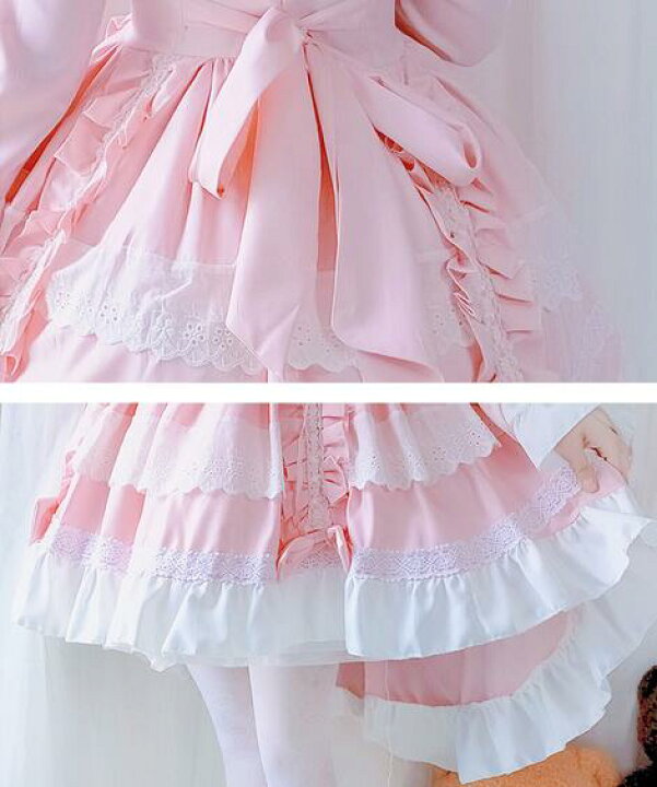 楽天市場 可愛いピンクロリータワンピース メイド洋服 リボンフレア レディースロリータドレス 袖と髪飾りおまけ 前後不規則半袖長袖自由に変更できる豪華二次元ロリータドレス 普段着 ゴスロリ Lolita コスプレ メイド服 姫様 魔女 仮装 変装 写真撮影 Yamadasyouji