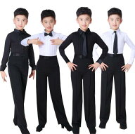 男の子ラテン舞台演出服　単品/上下セットアップ　リボン/ネクタイ　長袖シャツ　ロング丈パンツ　無地　…