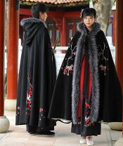 試着のみ 冬外套・コート 改良蔵服・チベット 民族衣装 黒L/漢服 チャイナ