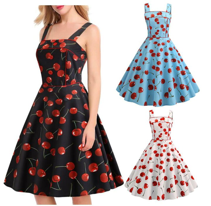 楽天市場】レトロワンピース さくらんぼ柄 キャミソール Aライン  