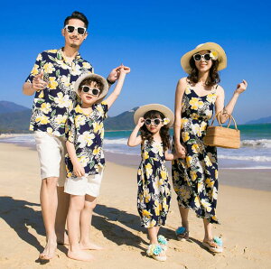 親子ペア家族お揃い衣装 男の子 メンズアロハシャツ+ショート丈パンツ ハワイ風 花柄リゾートワンピース 女の子レディース ママパパ キッズ 親子コーデ ペアルック ビーチ海旅