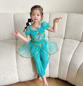 キッズベリーダンス衣装 インド風ダンス練習服 舞台 コスチューム 誕生日 ハロウィン子供コスプレ衣装 セットアップ ジャスミン 衣装 ハロウィン ベリーダンス レッスン着 半袖トッ