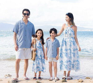 カップルペア家族お揃いメンズ/男の子アロハワイシャツパンツ上下2点セット 花柄親子ペア ハワイ風 リゾートレディース/女の子ワンピース ペアルック 旅行親子コーデ 学園活動兄妹