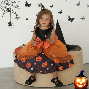 子供ハロウィンワンピース カボチャドレス 大リボン付き ハロウィン元素女の子ドレス  Halloweenコスプレ衣装 カボチャ 魔女巫女コスプレ ワンピース 女の子 パーティー コスチュ