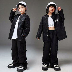 チャイナ子供武術服 ヒップホップジャズダンス衣装 黒龍柄太極拳武術ダンス演出服 チャイナコート キッズ中国風ジャケット hiphopjazzダンス衣装 上下2点/3点セットアップ 幼稚園