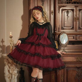 ロリータワンピースキャミソールドレス　レース Lolitaドレス　レディース　ゴシック　重ねゴスロリ スカラップワンピース 萌え 姫 ノースリーブドレス キュートなロリータ服 可愛いワンピース コスプレ衣装