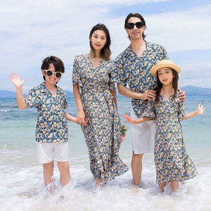 家族お揃いメンズ/男の子アロハシャツパンツ上下2点セット レディース/女の子マキシ丈ワンピース 花柄 カップルペア 親子ペア ハワイ風 リゾートペアルック 旅行親子コーデ 学