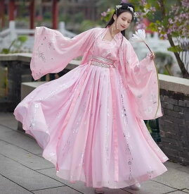 中華美品唐装漢服　4色写真撮影ドレス　中華服舞台服装　4点セットアップ　羽織　仙女古典美人服　レディース華流ステージコスプレ衣装/中国古代宮廷風コスプレ衣装/学園祭パーティーダンス衣装/チャイナドレス