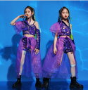 子供ダンス衣装 女の子3点セット スパンコール付き ジャズダンス衣装 チアダンス衣装応援団小学生 中学生チ団体演出服舞台ステージ衣装ヒップホップ キッズモデルショー 公演服 ダンス衣装110～170cm 撮影衣装 ダンス 衣装 セット パープル ストリート スナップ