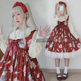 ロリータ ワンピース 長袖ワンピース ロリータ 服 膝丈 長袖ドレス セーラー襟 メイド服 可愛い コスプレ衣装 オリジナル lolita ゴージャスAライン 細身ドレス フレアドレス 発表会 謝恩会 個性 学園祭 文化祭 演出服　ワンピース+リボン2点セット cosplay衣裳S-L