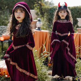 ハロウィン衣装 コスプレ 子供 コスチューム 大人ワンピース　悪魔 仮装 変装 小巫女 ウィッチ 子供可愛い　面白い 女の子 ハロウィン仮装 コスプレ衣装 余興 コスプレ コスチューム 仮装 子供 道化師 ワンピース 　悪魔ドレス 演出服　ハロウィンドレス　105cm-150cm