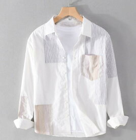 長袖シャツメンズ　コットンシャツトップス メンズ Tシャツ ブラウス トップス 　前開き　カジュアルブラウス 夏日系　カコイイ　涼しい 通気性 カジュアル スタンドカラー 薄手 夏物 新作　カジュアルtシャツ M-3XL